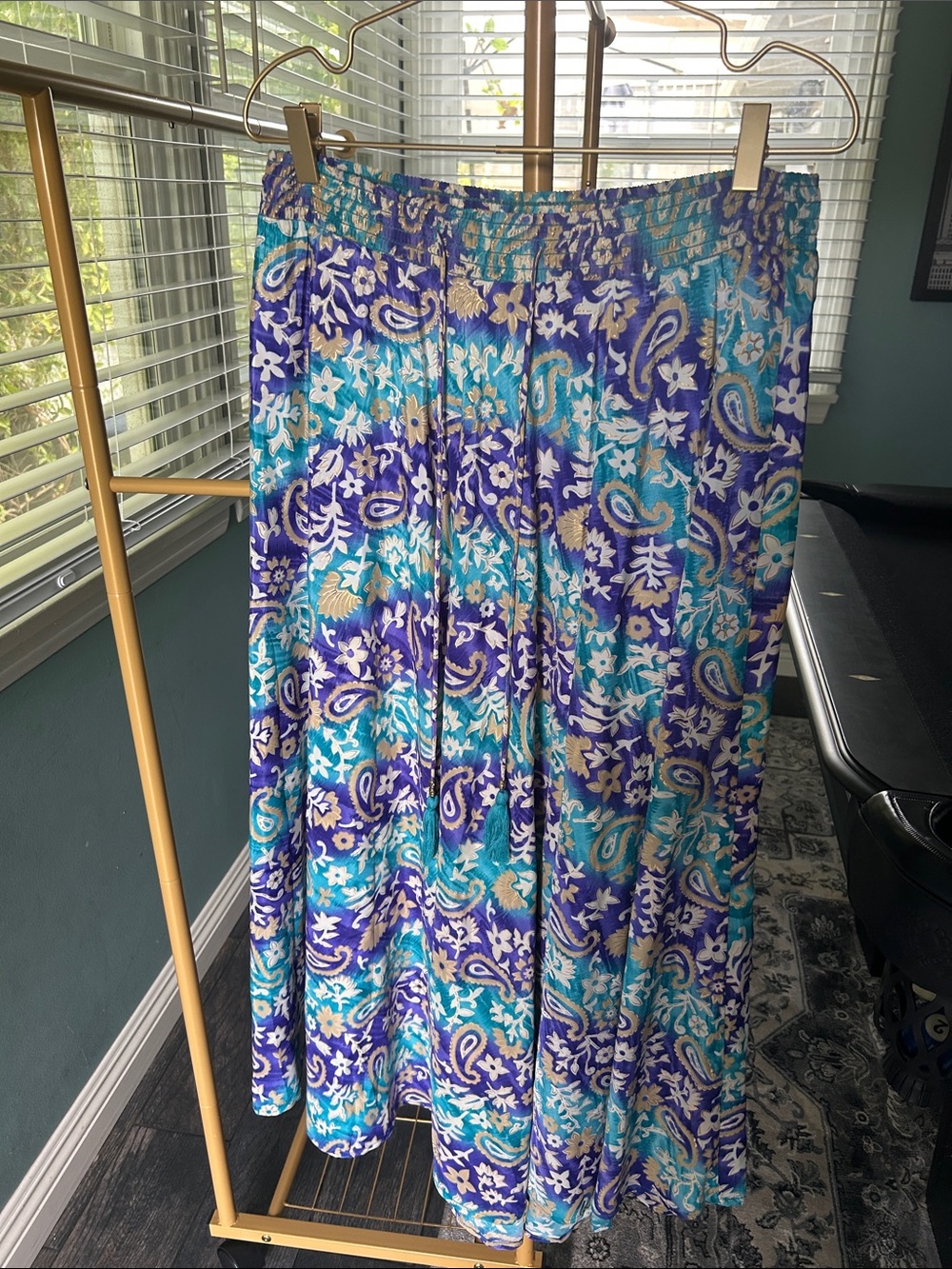Chelsea & Theodore Teal, Blue & Purple Paisley Maxi Skirt